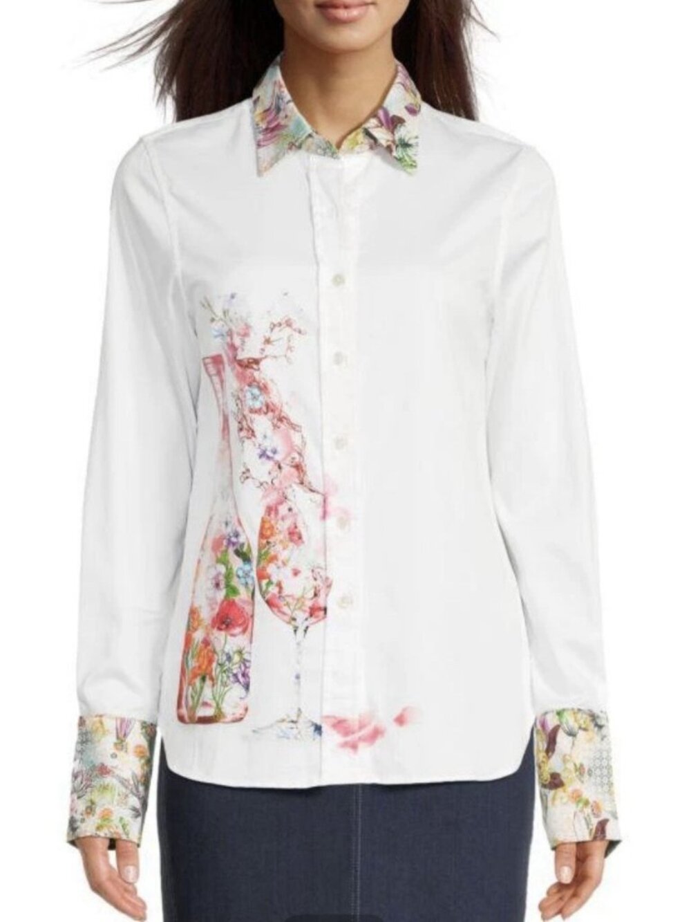 Robert Graham Womens Rose Bouquet Stretch Cotton Shirt Size Small
